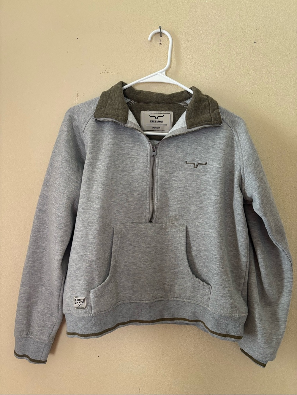 Kimes Ranch Men's Quarter-Zip Sweater - Gray with Olive Accents